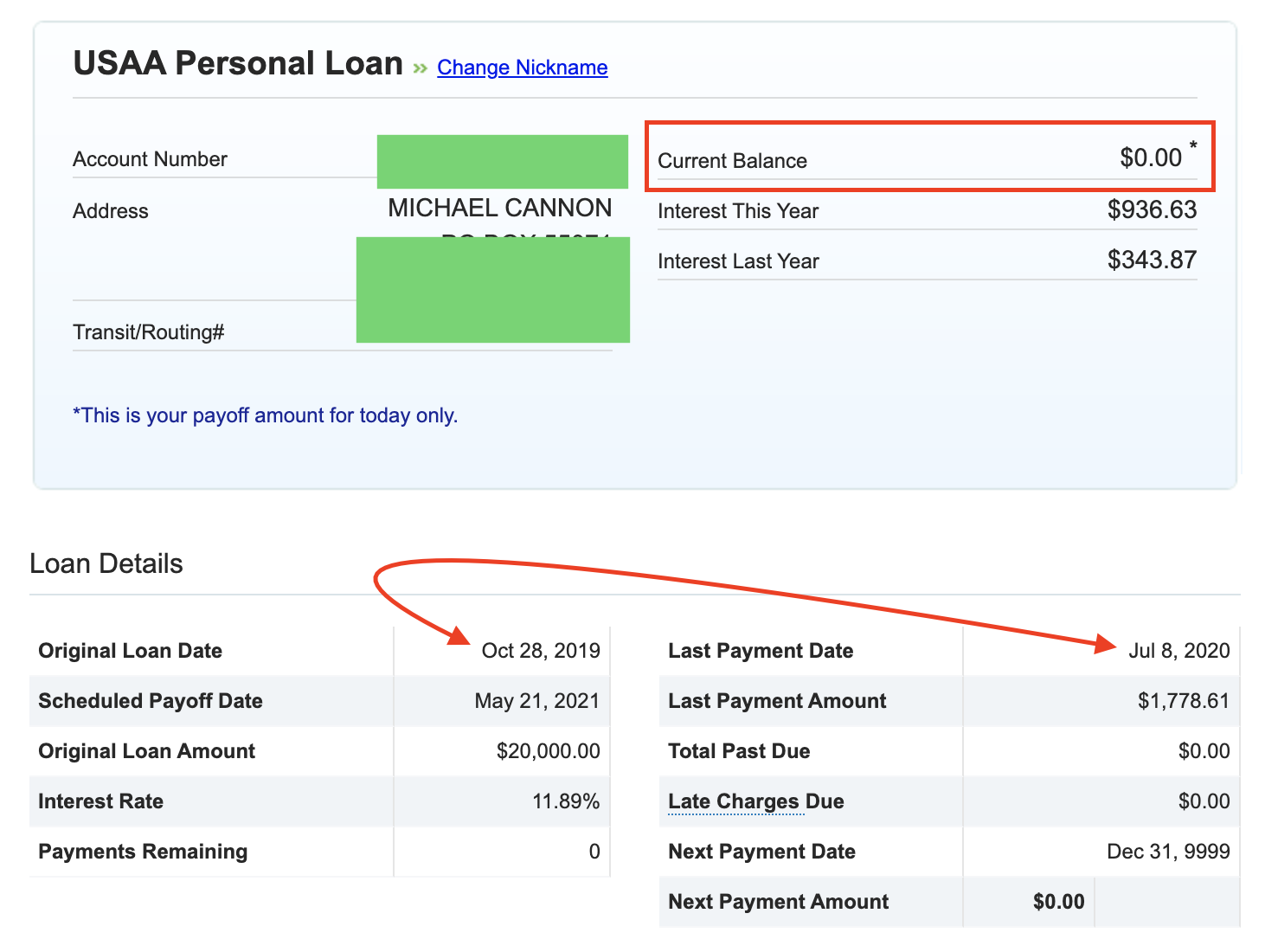 USAA loan paid graphic