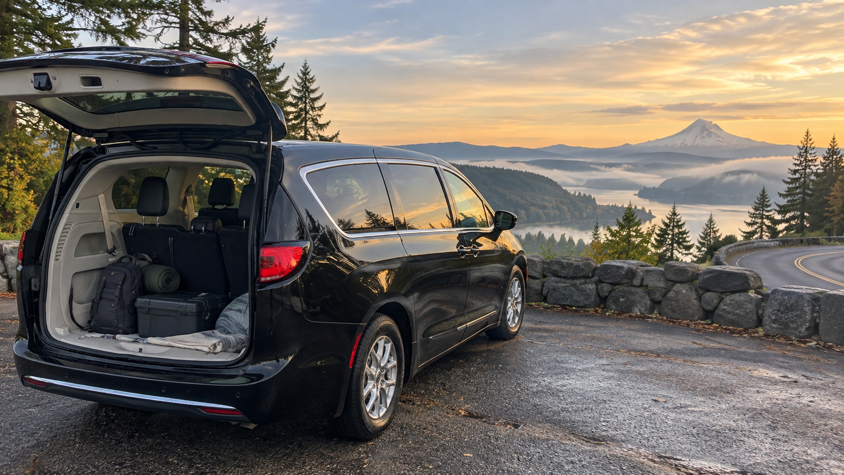 Minivan parked at scenic overlook
